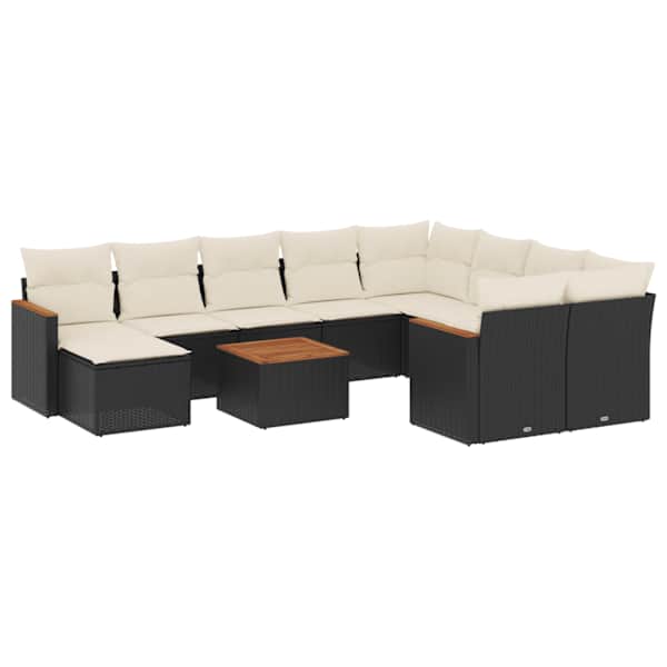 vidaXL 11-osaline aiadiivani komplekt patjadega, must, pol&uuml;rotang