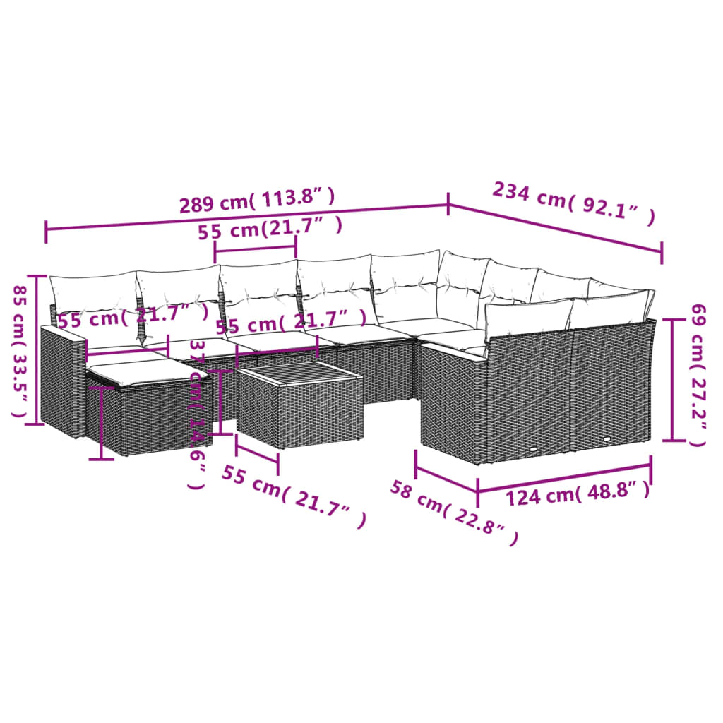 Set canapele de grădină cu perne, 11 piese, negru, poliratan 3258962 - imagine 3