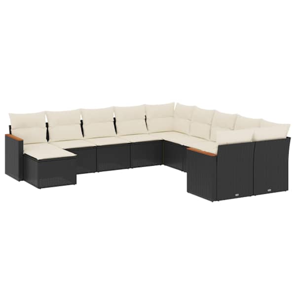 vidaXL 11-osaline aiadiivani komplekt patjadega, must, pol&uuml;rotang