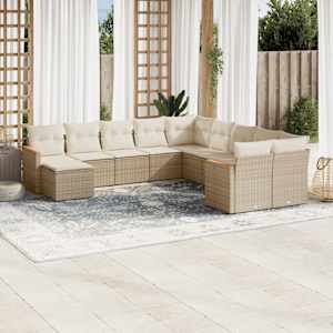 Vrtna sedežna garnitura 11-delna z blazinami bež poli ratan