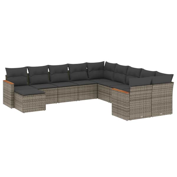 vidaXL 11-osaline aiadiivani komplekt patjadega, hall, pol&uuml;rotang