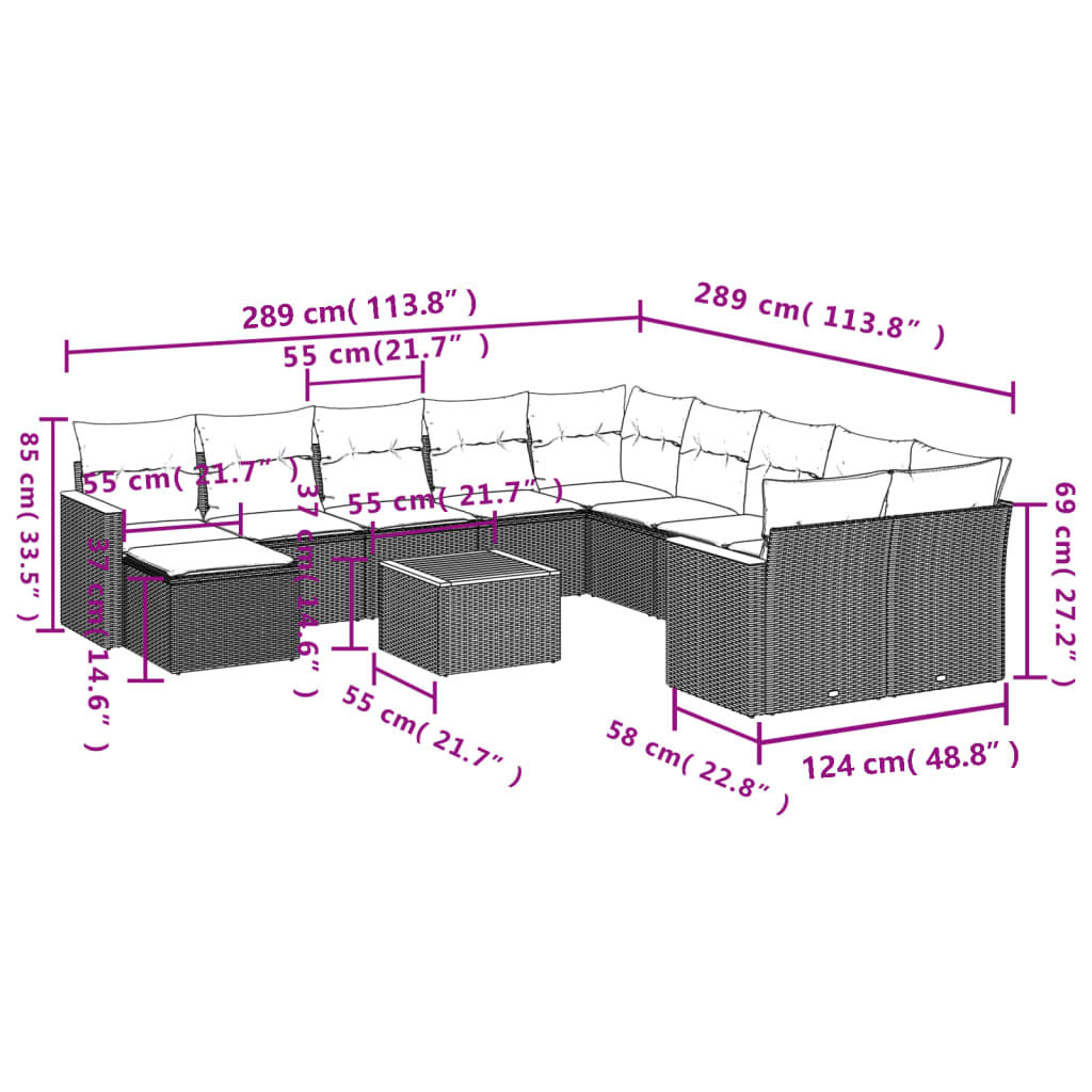 Set canapele de grădină, 12 piese, cu perne, negru, poliratan 3258976 - imagine 3