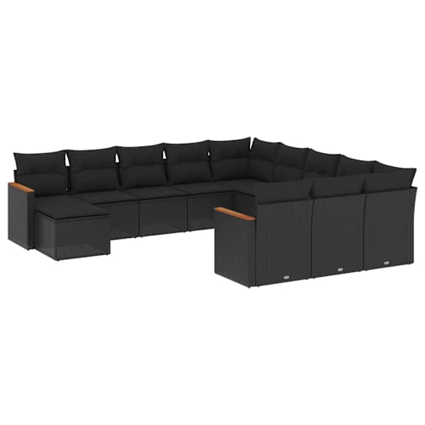 vidaXL 12-osaline aiadiivani komplekt patjadega, must, pol&uuml;rotang