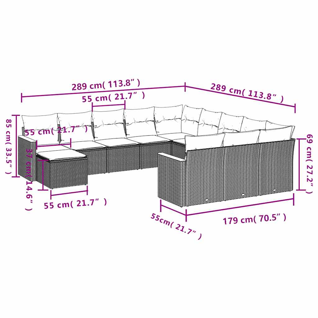 Set canapele de grădină, 12 piese, cu perne, negru, poliratan 3258982 - imagine 3