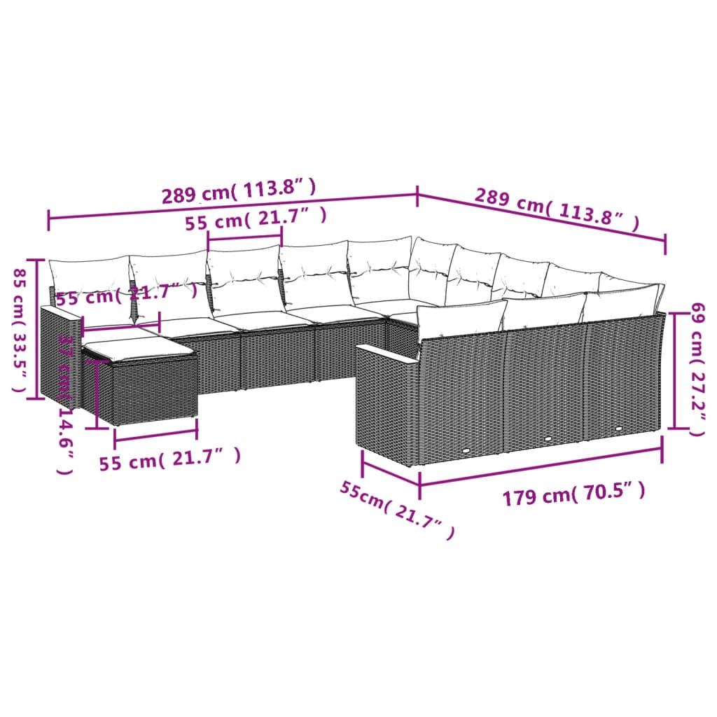 Set canapele de grădină, 12 piese, cu perne, negru, poliratan 3258983 - imagine 3