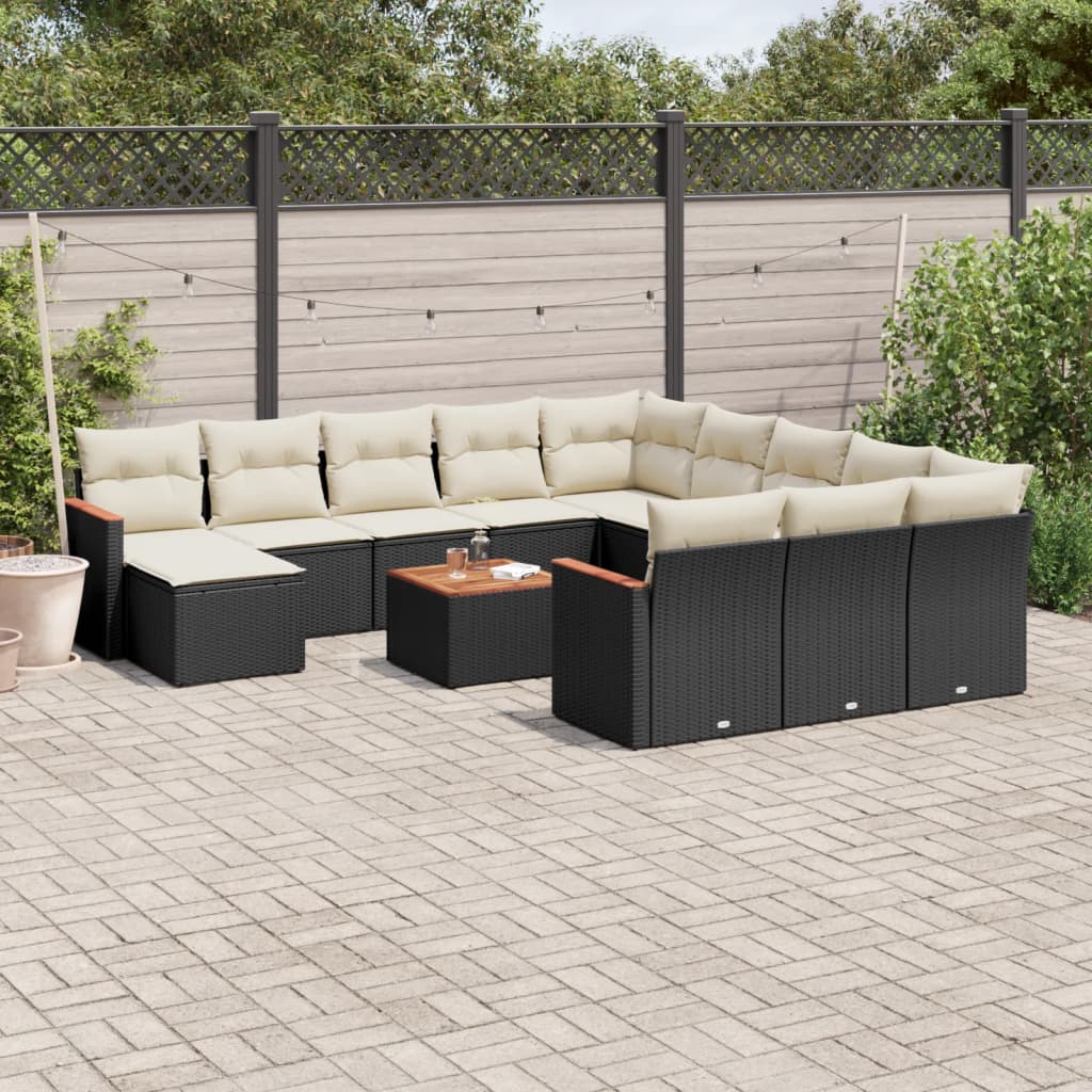 13-tlg. Garten-Sofagarnitur mit Kissen Schwarz Poly Rattan