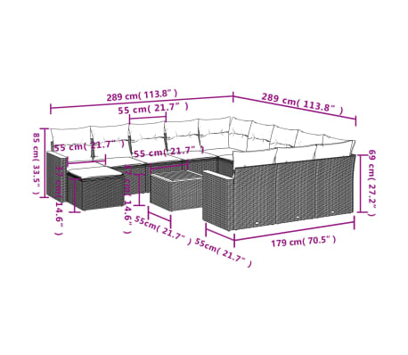 vidaXL Σετ Καναπέ Κήπου 13τεμ Μπεζ Συνθ. Ρατάν με Μαξιλάρια