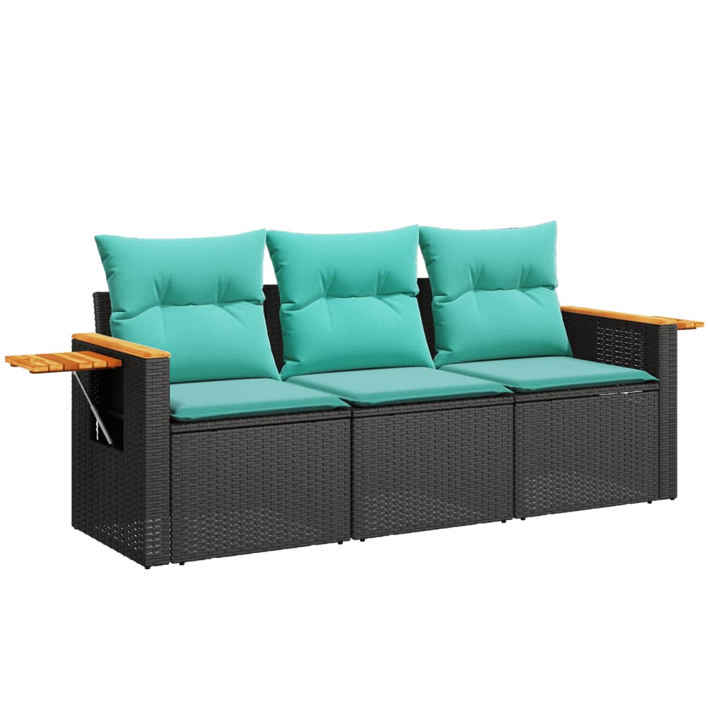 Vidaxl 3 Piece Patio Sofa Set With Cushions Black Poly Rattan