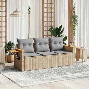 Vrtna sedežna garnitura 3-delna z blazinami bež poli ratan