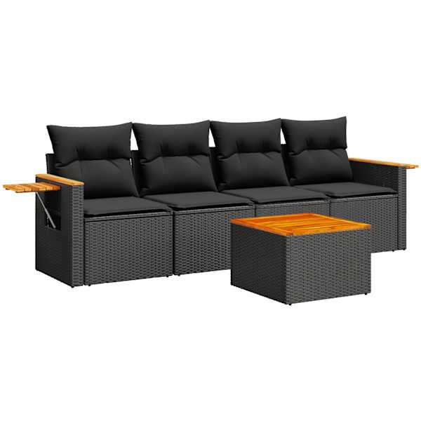 vidaXL 5-osaline aiadiivanikomplekt patjadega, must, pol&uuml;rotang