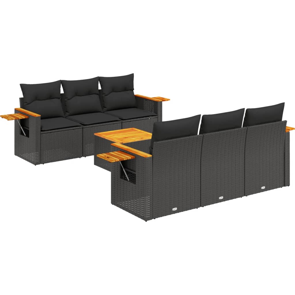 Thumbnail - vidaXL 7-tlg. Garten-Sofagarnitur mit Kissen Schwarz Poly Rattan