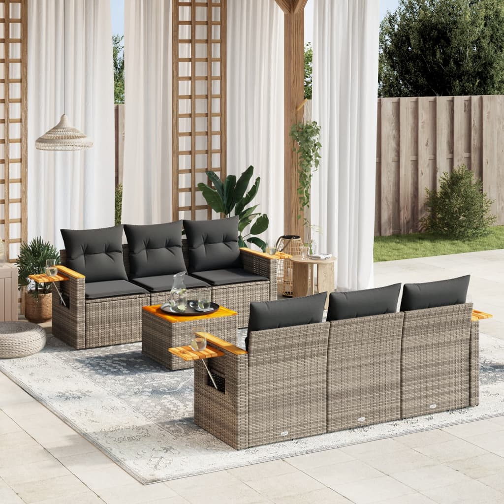 vidaXL 7-tlg. Garten-Sofagarnitur mit Kissen Grau Poly Rattan