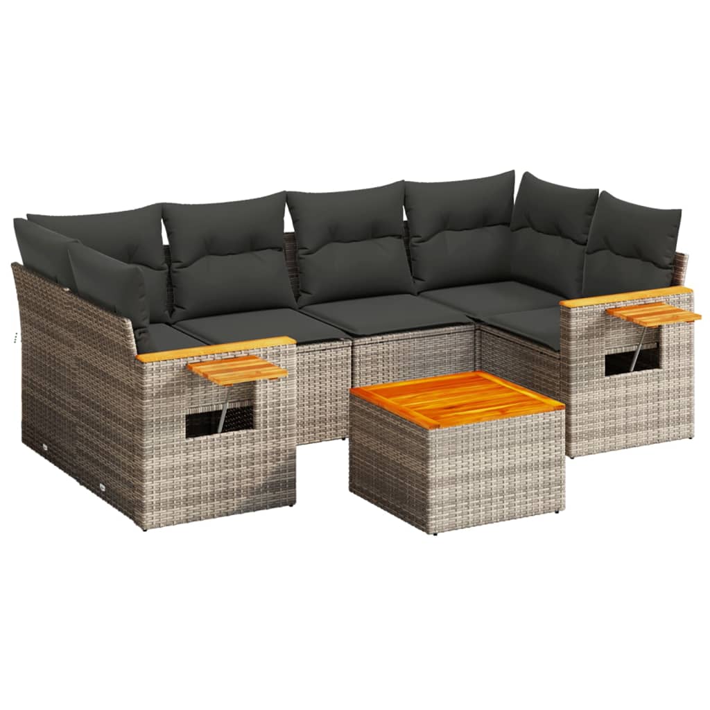 Thumbnail - vidaXL 7-tlg. Garten-Sofagarnitur mit Kissen Grau Poly Rattan
