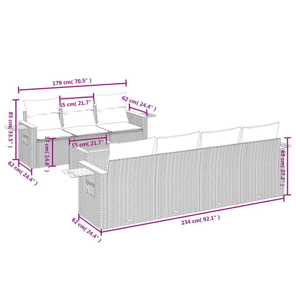 vidaXL 8-delige Loungeset met kussens poly rattan beige afbeelding