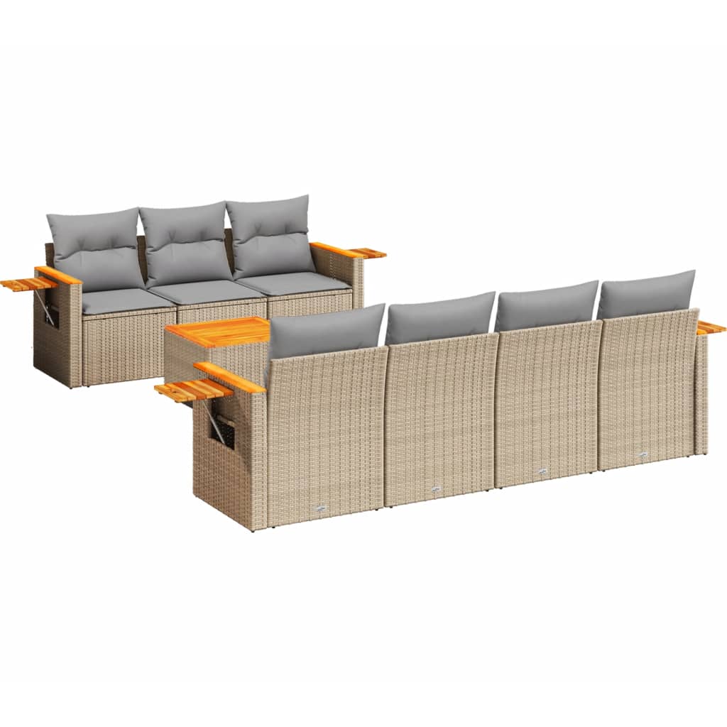 Thumbnail - vidaXL 8-tlg. Garten-Sofagarnitur mit Kissen Beige Poly Rattan