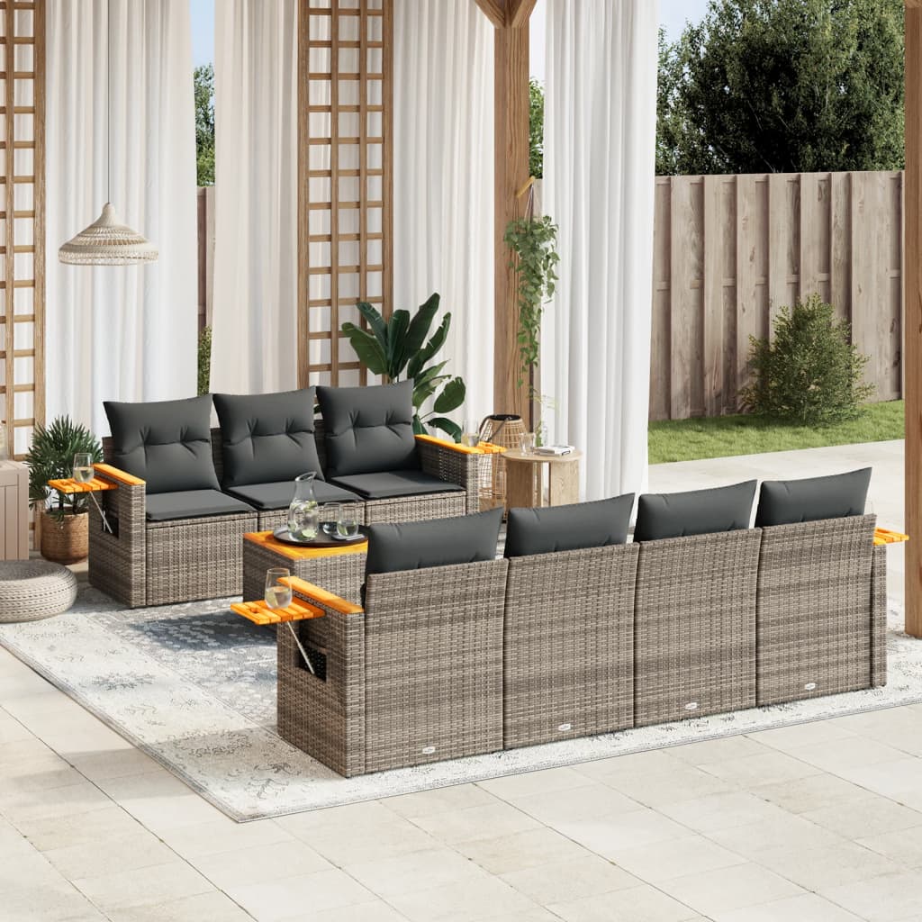 vidaXL 8-tlg. Garten-Sofagarnitur mit Kissen Grau Poly Rattan