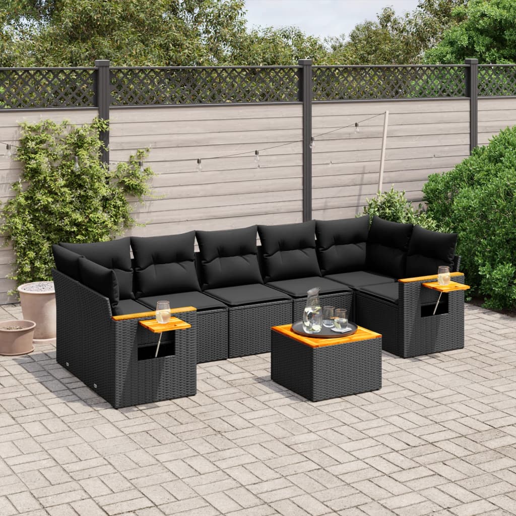 vidaXL Set mobilier de grădină cu perne, 8 piese, negru, poliratan