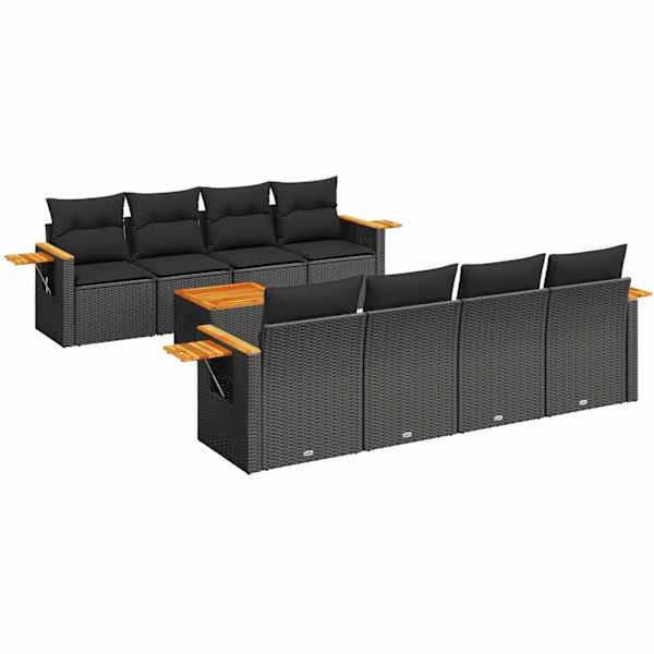 vidaXL 9-osaline aiadiivani komplekt patjadega, must, pol&uuml;rotang