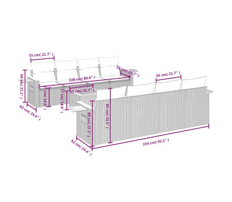 vidaXL Set Divano da Giardino 9 pz con Cuscini Beige in Polyrattan