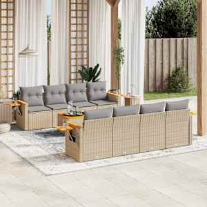 Vrtna garnitura 9-delna z blazinami bež poli ratan