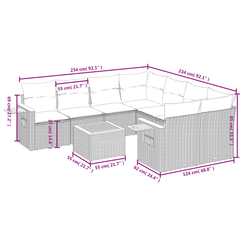 vidaXL 9-delige Loungeset met kussens poly rattan zwart afbeelding