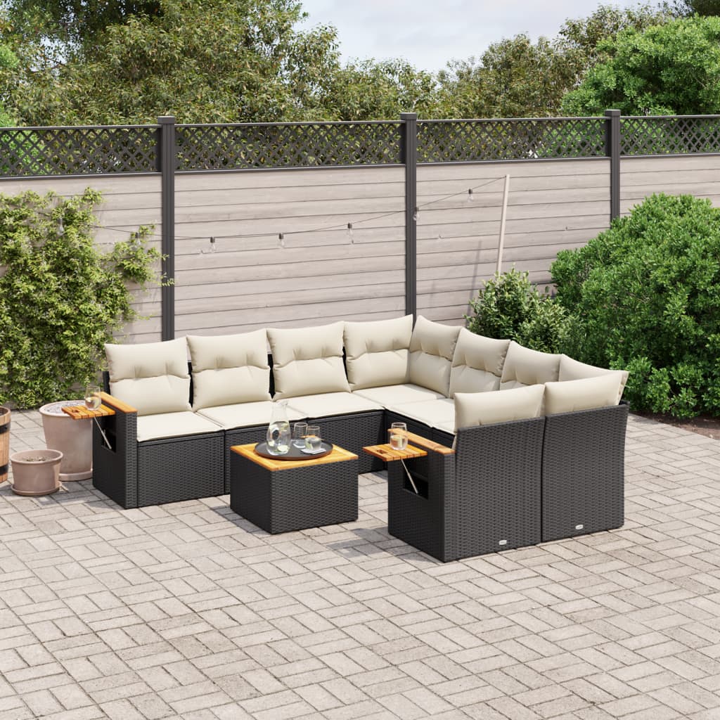 vidaXL 9-tlg. Garten-Sofagarnitur mit Kissen Schwarz Poly Rattan