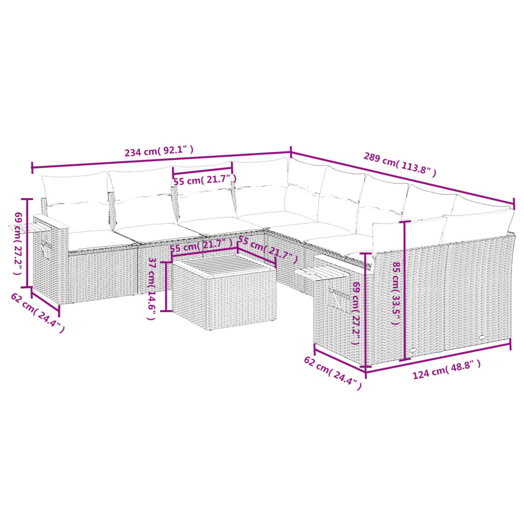 vidaXL 9-tlg. Garten-Sofagarnitur mit Kissen Beige Poly Rattan