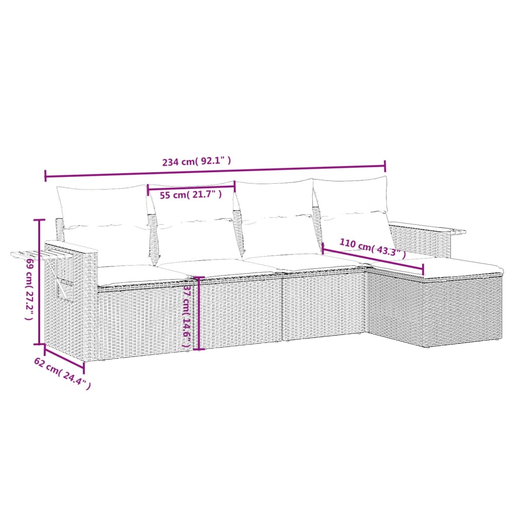 vidaXL 5-delige Loungeset met kussens poly rattan zwart afbeelding