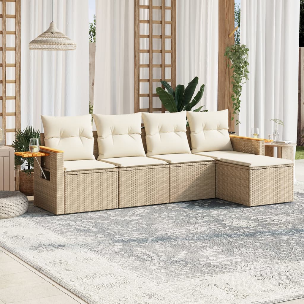 vidaXL 5-tlg. Garten-Sofagarnitur mit Kissen Beige Poly Rattan