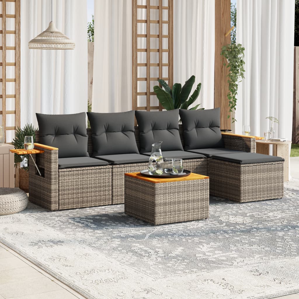 Sofasæt Til Haven 5 Dele Med Hynder Polyrattan - Grå / Med bord