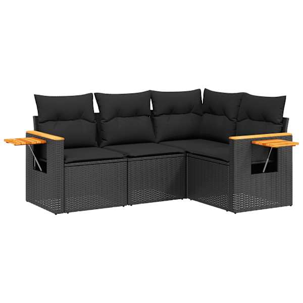 vidaXL 4-osaline aiadiivani komplekt patjadega, must, pol&uuml;rotang