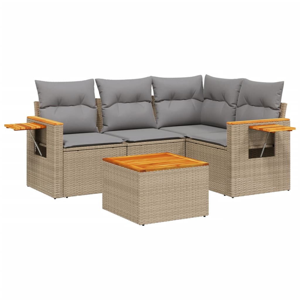 Thumbnail - vidaXL 5-tlg. Garten-Sofagarnitur mit Kissen Beige Poly Rattan