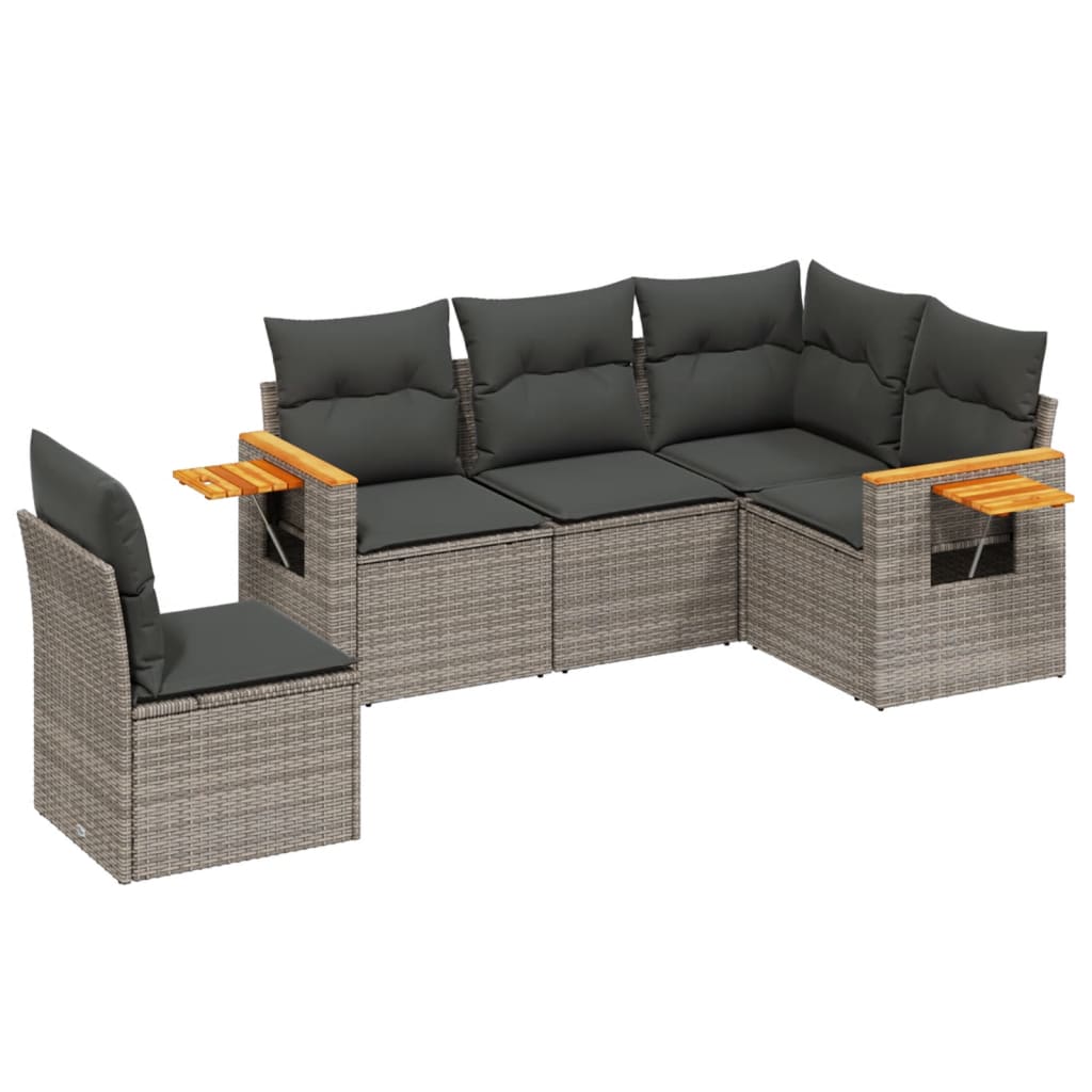 Thumbnail - vidaXL 5-tlg. Garten-Sofagarnitur mit Kissen Grau Poly Rattan