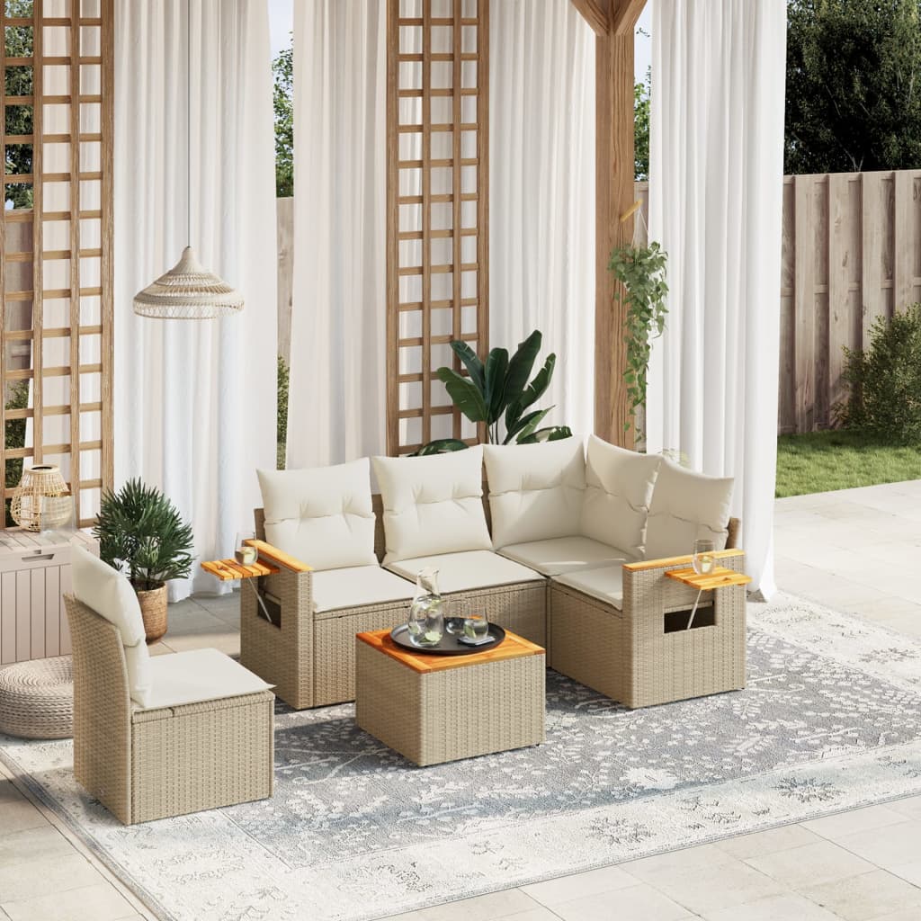 vidaXL 6-tlg. Garten-Sofagarnitur mit Kissen Beige Poly Rattan