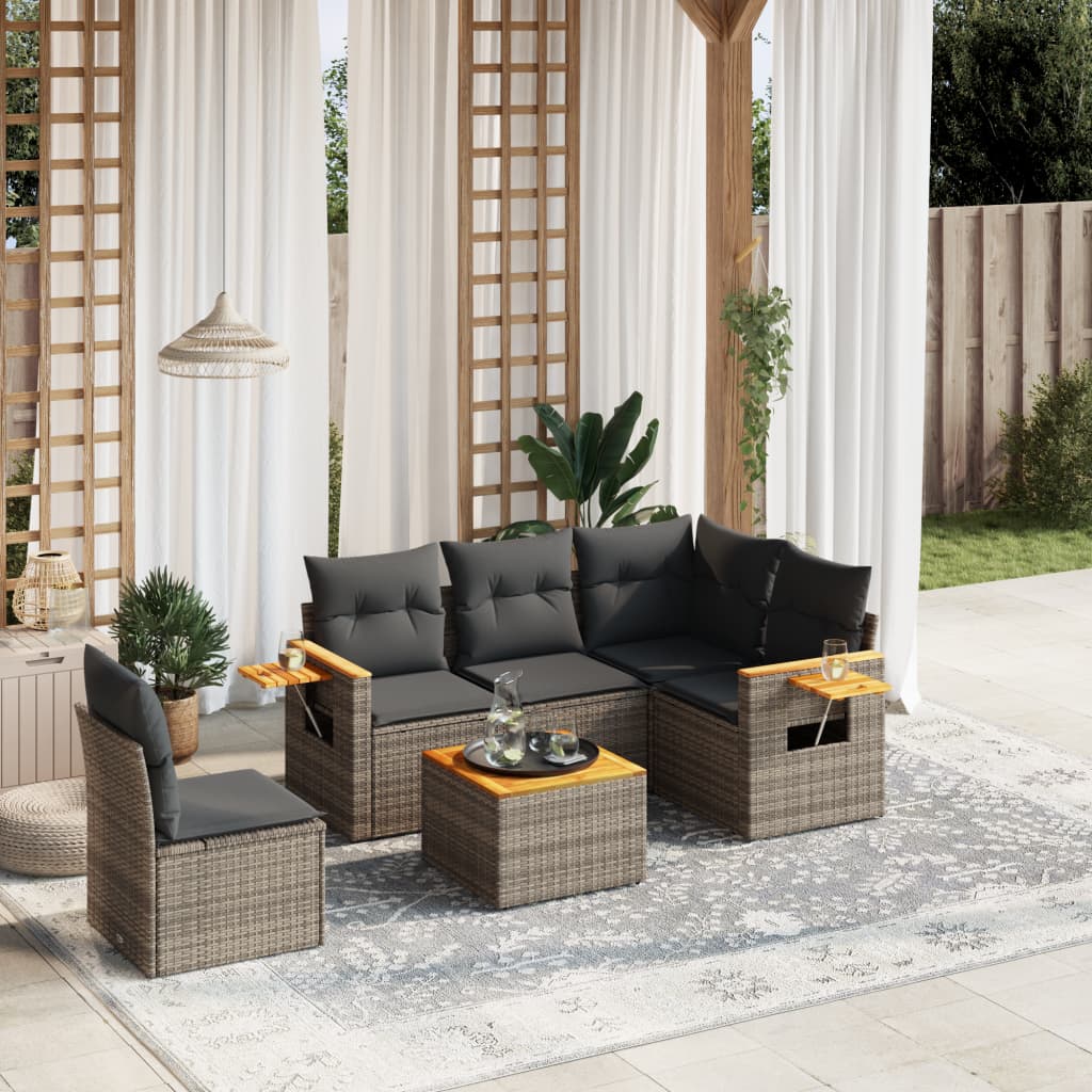 vidaXL 6-tlg. Garten-Sofagarnitur mit Kissen Grau Poly Rattan