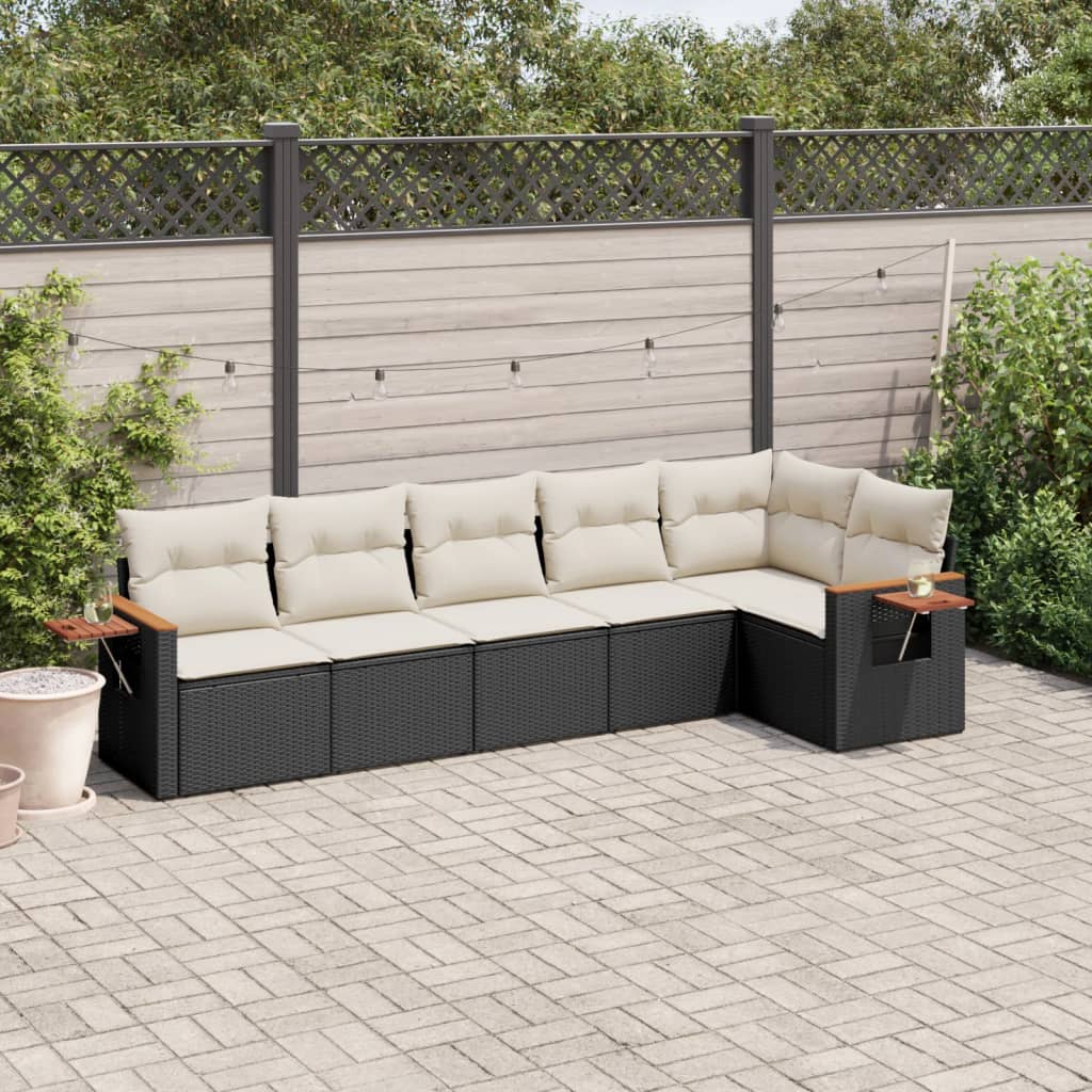 vidaXL 6-tlg. Garten-Sofagarnitur mit Kissen Schwarz Poly Rattan