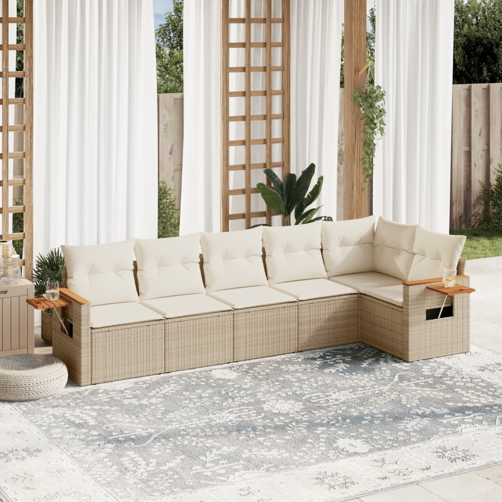 vidaXL 6-tlg. Garten-Sofagarnitur mit Kissen Beige Poly Rattan