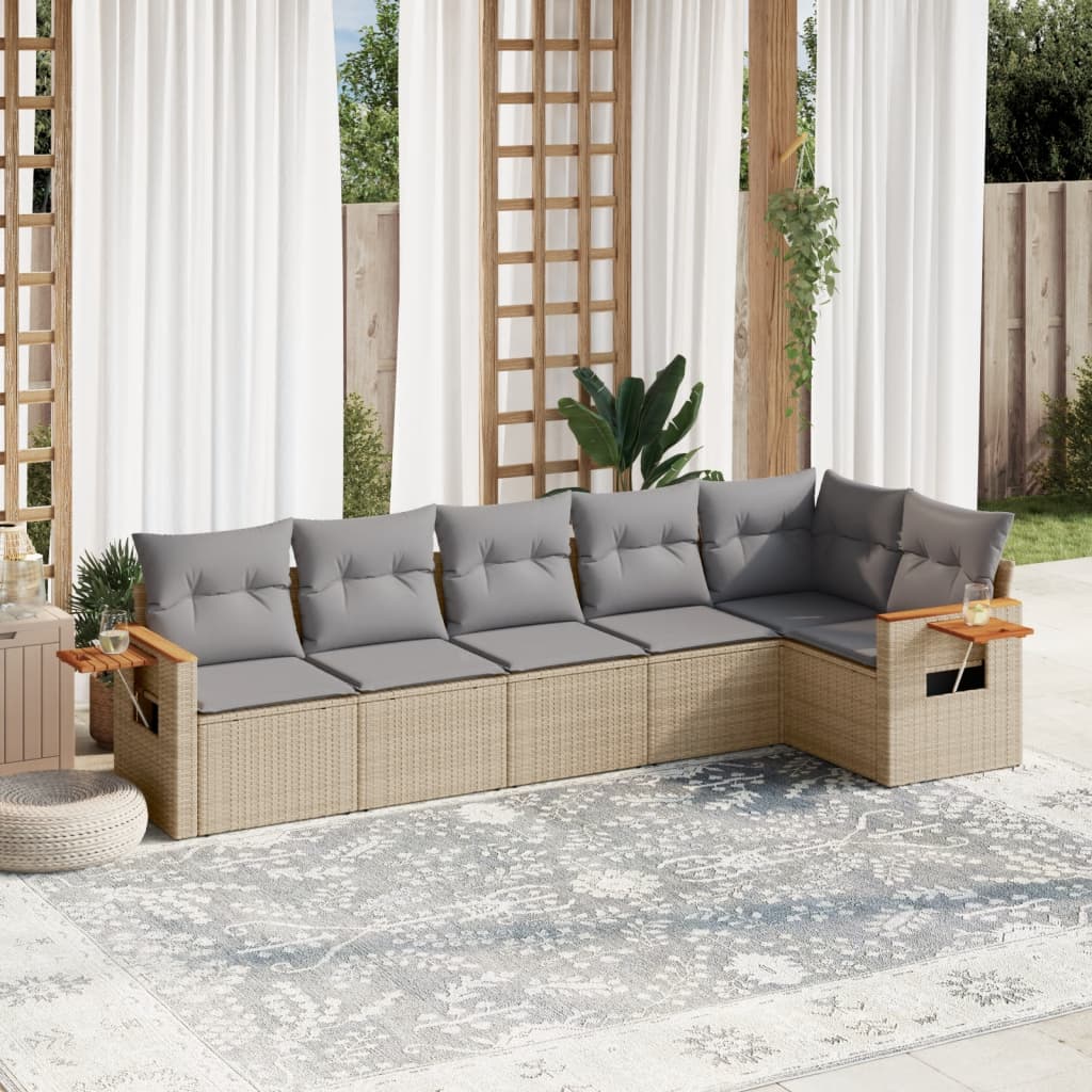 vidaXL Salon de jardin avec coussins 6 pcs beige résine tressée