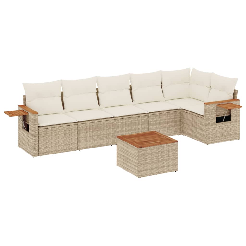 Thumbnail - vidaXL 7-tlg. Garten-Sofagarnitur mit Kissen Beige Poly Rattan