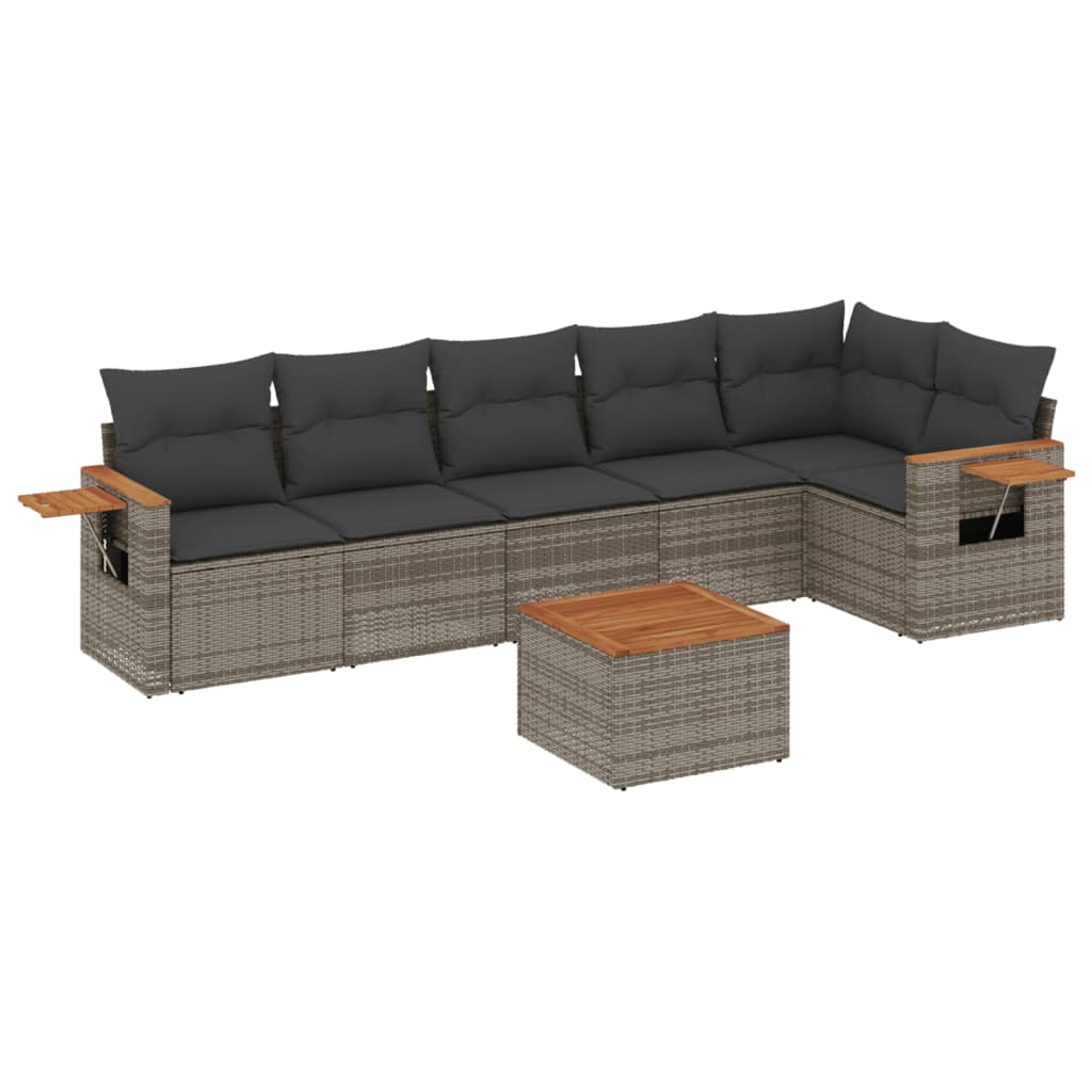 Thumbnail - vidaXL 7-tlg. Garten-Sofagarnitur mit Kissen Grau Poly Rattan