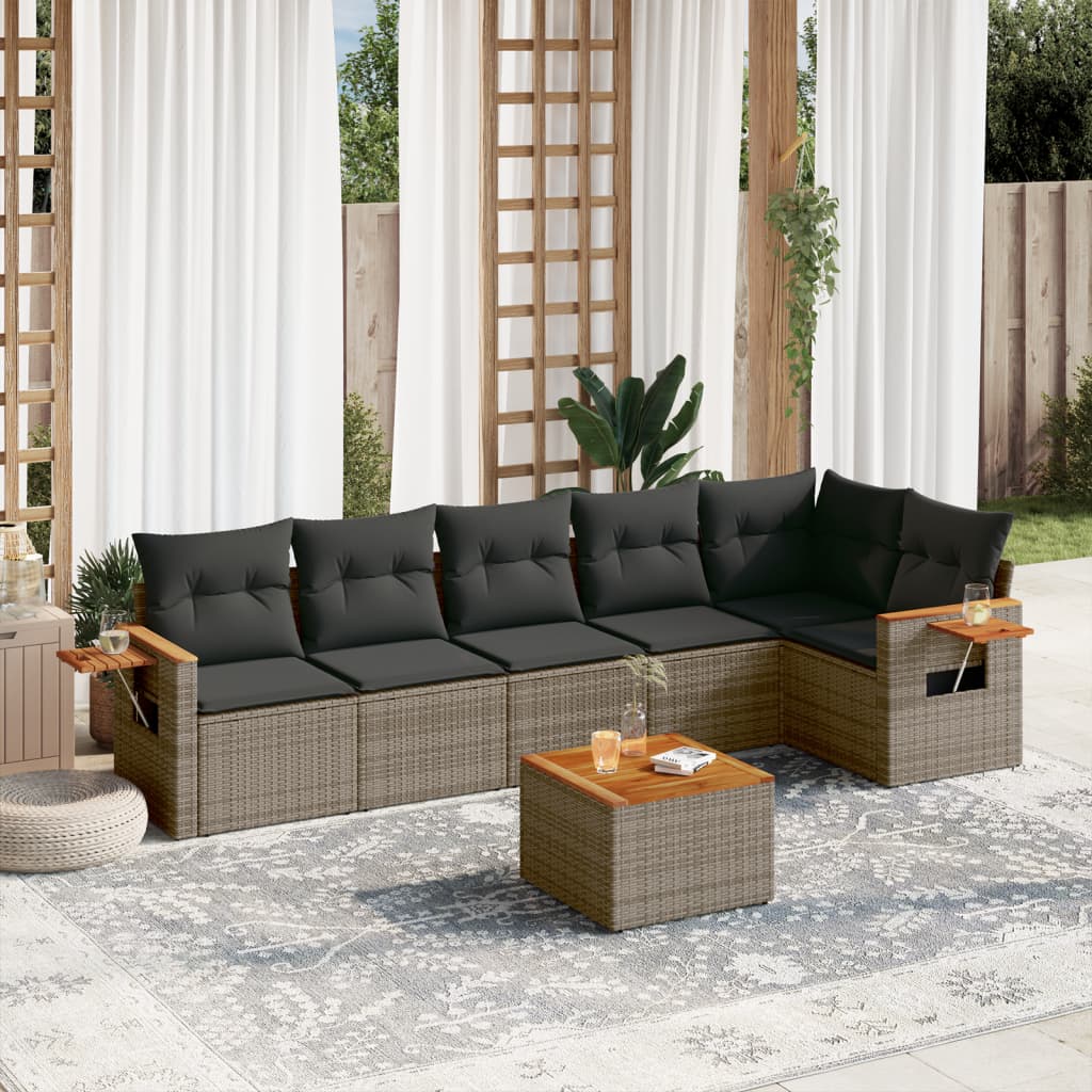 vidaXL 7-tlg. Garten-Sofagarnitur mit Kissen Grau Poly Rattan