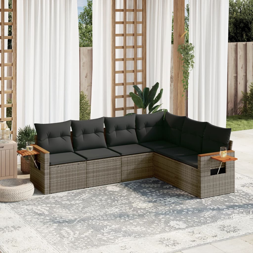 vidaXL 6-tlg. Garten-Sofagarnitur mit Kissen Grau Poly Rattan