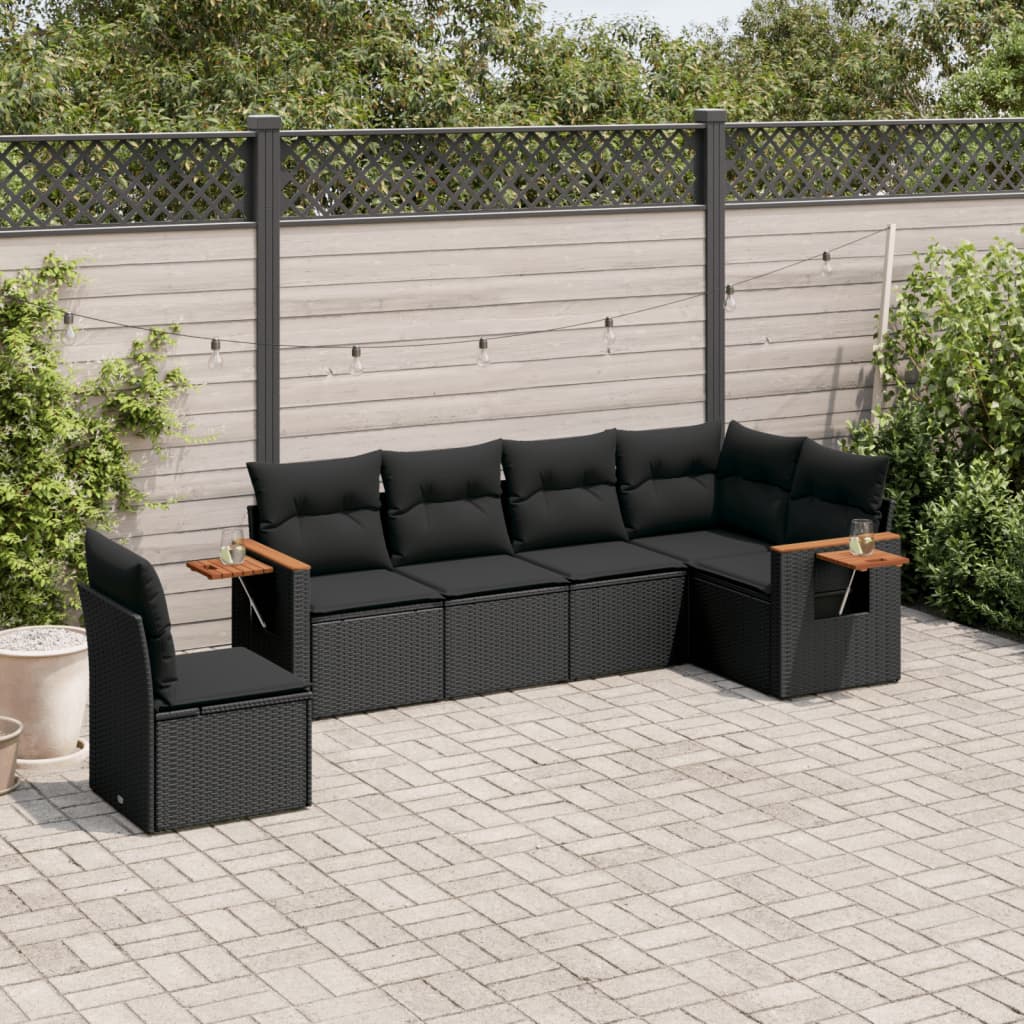 vidaXL 6-tlg. Garten-Sofagarnitur mit Kissen Schwarz Poly Rattan