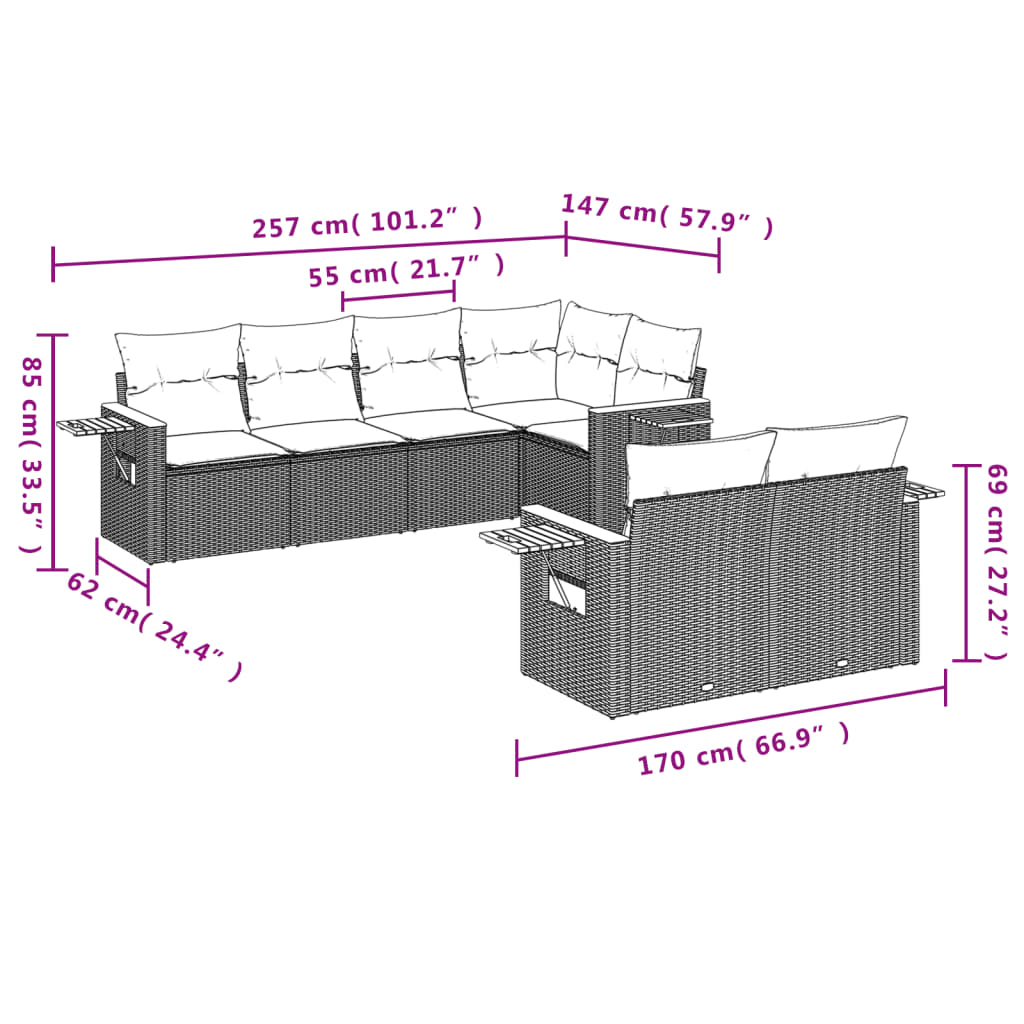 Thumbnail - vidaXL 7-tlg. Garten-Sofagarnitur mit Kissen Grau Poly Rattan