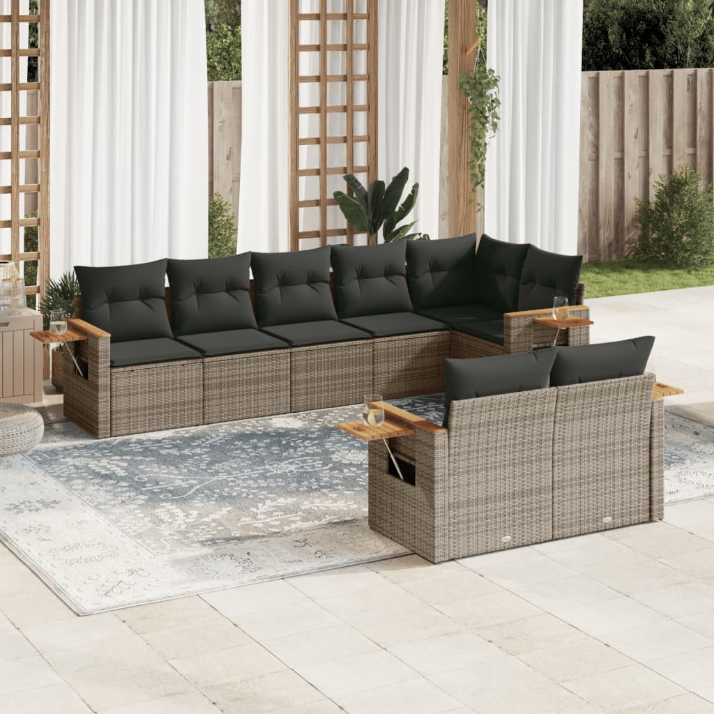 vidaXL Salon de jardin 8 pcs avec coussins gris résine tressée