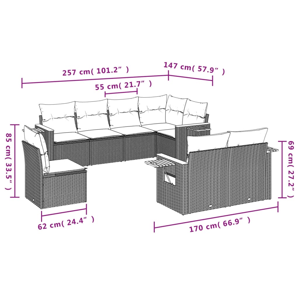 Thumbnail - vidaXL 8-tlg. Garten-Sofagarnitur mit Kissen Schwarz Poly Rattan