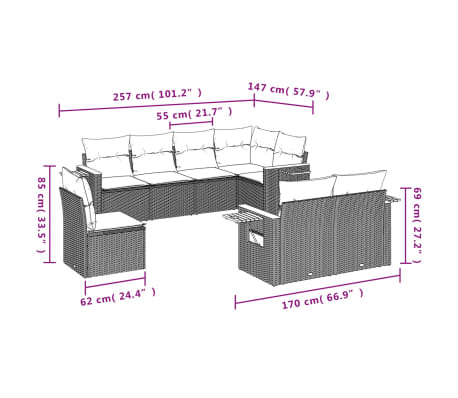 vidaXL Set canapele de grădină, 8 piese, cu perne, bej, poliratan