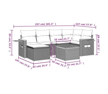 vidaXL 7 pcs conjunto de sofás p/ jardim com almofadões vime PE bege