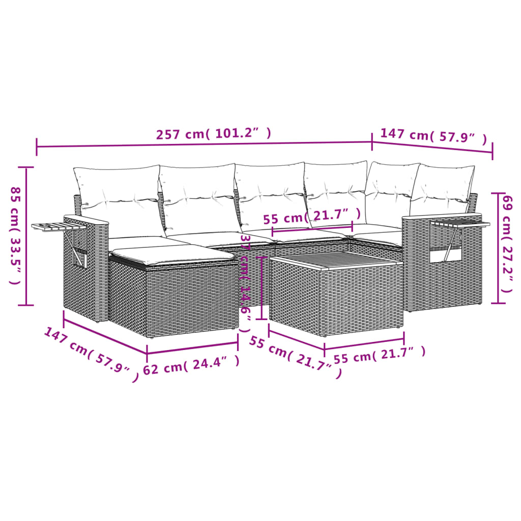 vidaXL 7-delige Loungeset met kussens poly rattan beige afbeelding