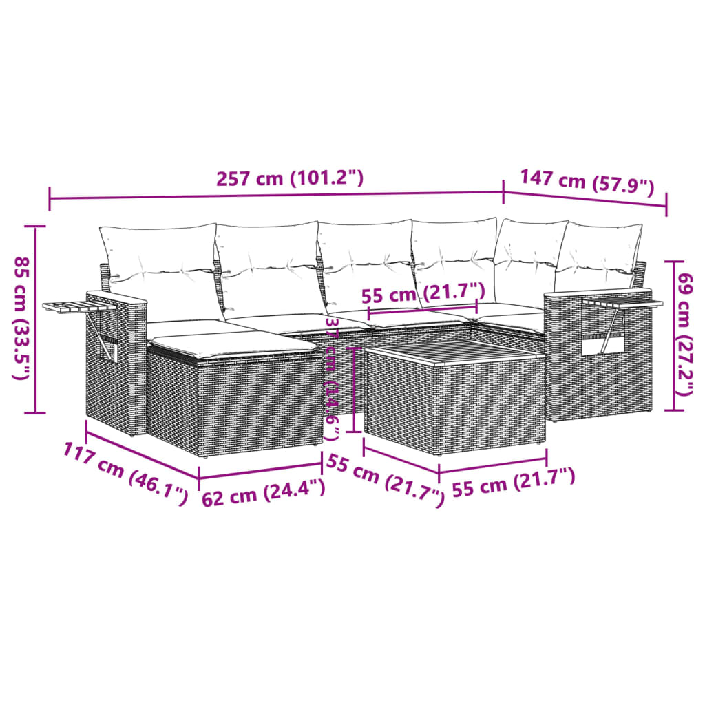 vidaXL 7-delige Loungeset met kussens poly rattan grijs afbeelding